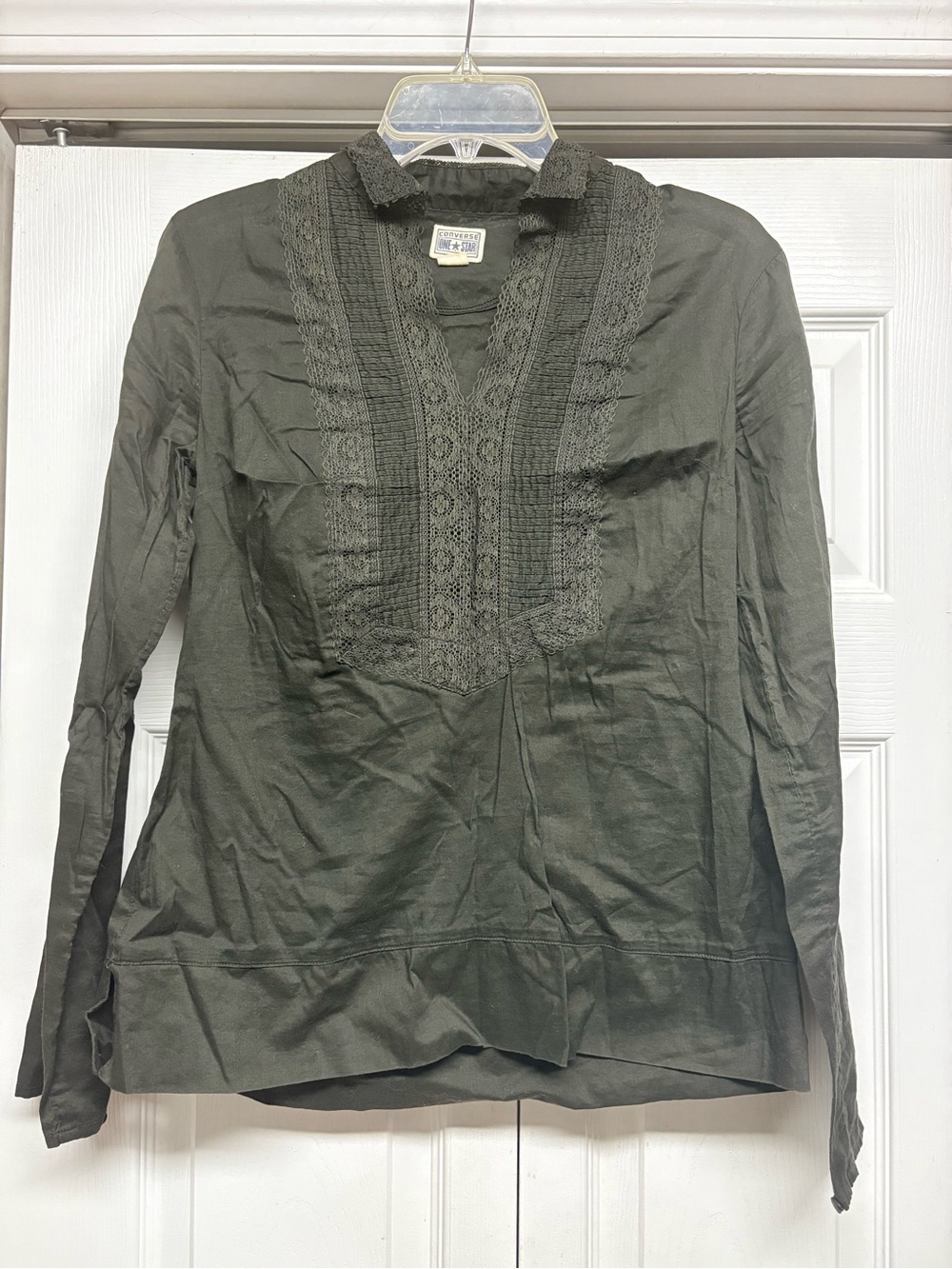 Women's Olive Green Lace-Detail Long Sleeve Tunic